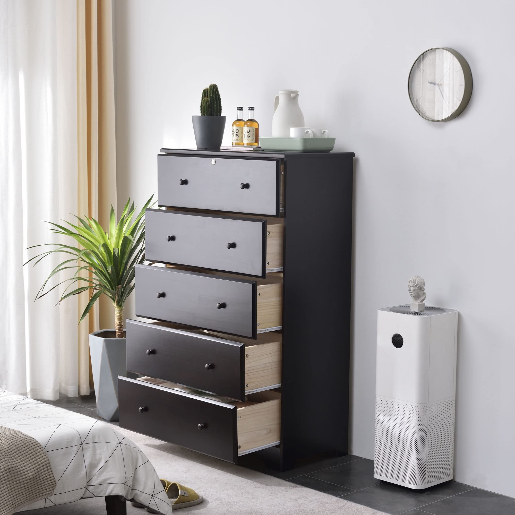 Woodpeckers Furniture And Mattress Solid Pine Chest Dresser 5 Drawers (Tobacco)