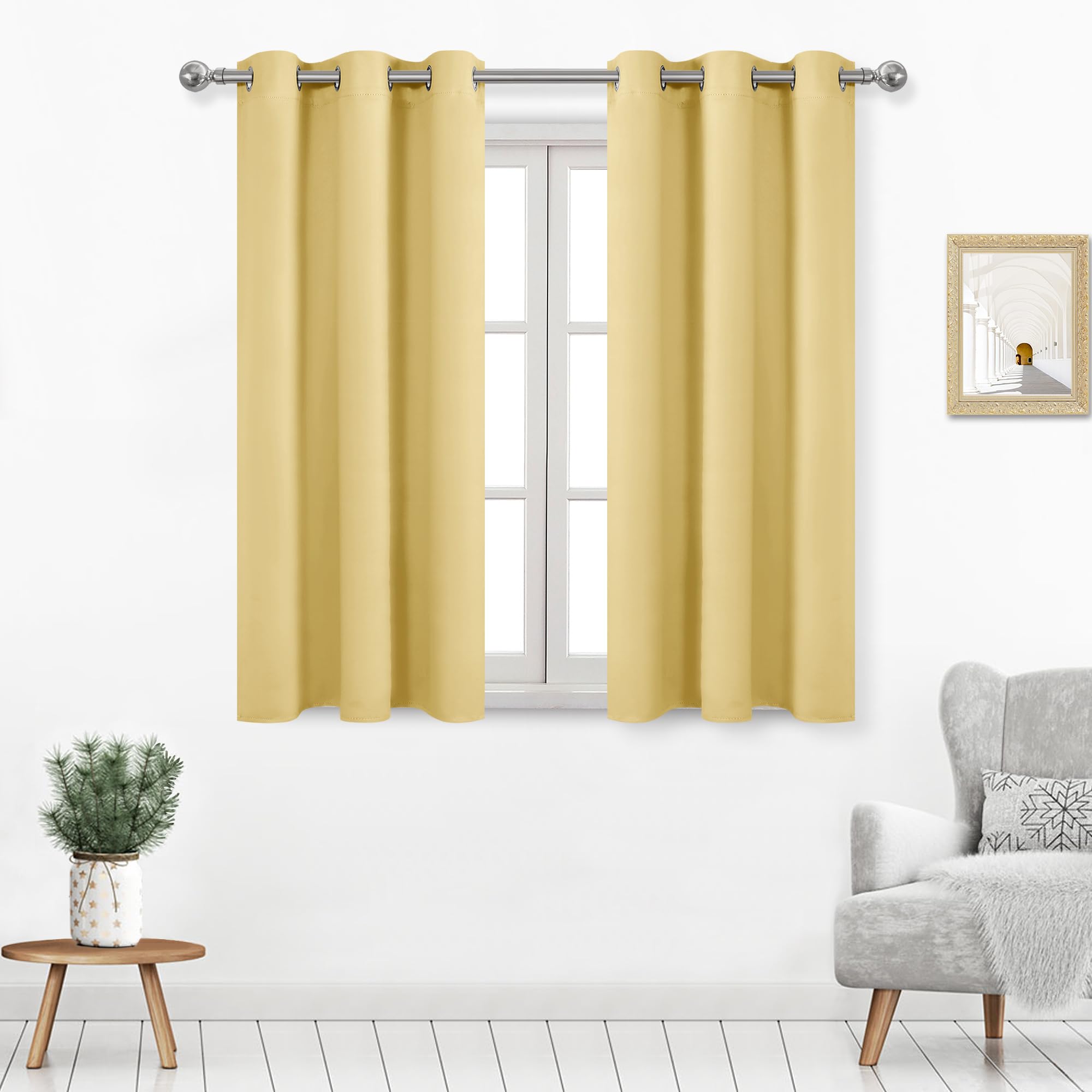 Dwcn Light Yellow Blackout Curtains 45 Inches Long, Thermal Room Drakening Curtains For Bedroom/Living Room - W38 X L45 Inch, Se