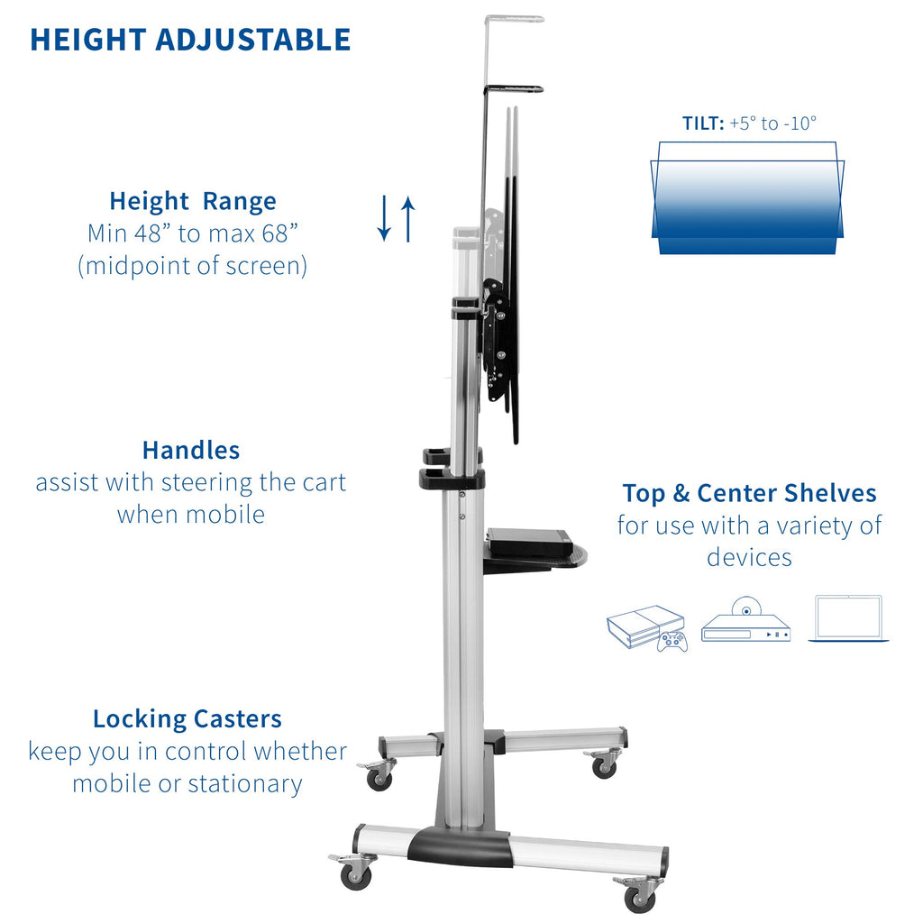VIVO Ultra Heavy Duty TV Stand Rolling Cart Mount STAND-TV22S Silver Alloy Steel Aluminum 32-100 inch