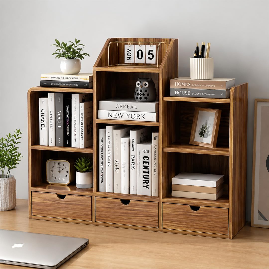 Desktop Bookshelf Organiser With MultiCompartment Shelves