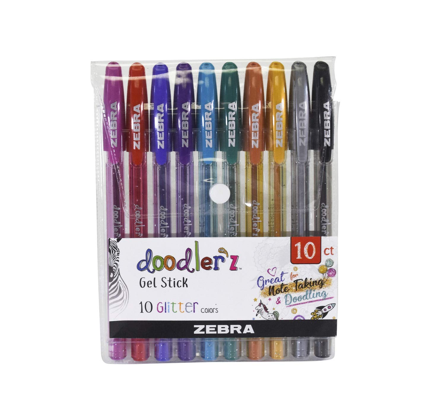 Zebra Pen Doodlerz Gel Stick Pen, Bold Point, 1.0Mm, Assorted Glitter Colors, 10 Count(Pack Of 1)