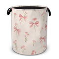 Pink Bow Wildflower Laundry Basket with Handles, Foldable Tall Oxford Clothes Hamper, Lightweight WaterResistant Storage Bin fo