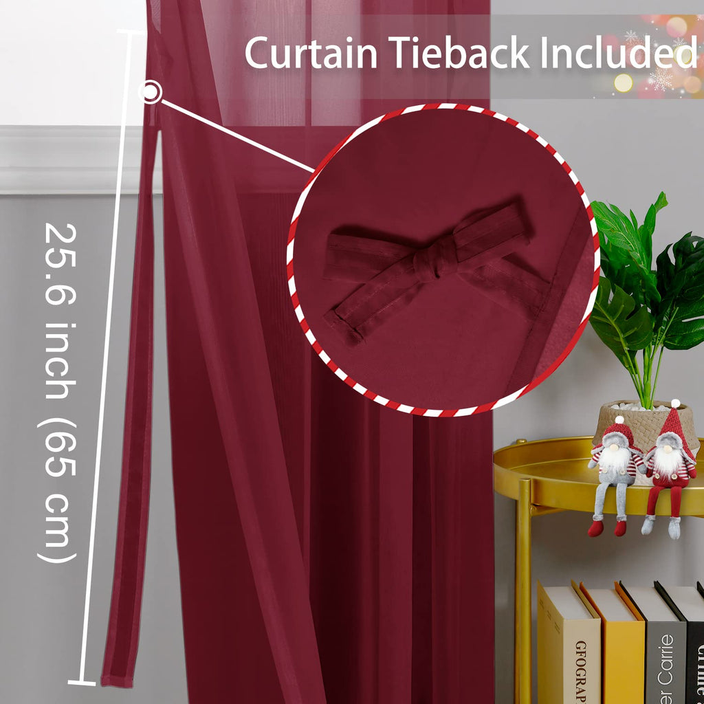 Hiasan Sheer Curtains For Bedroom With Tiebacks, Grommet Light Filtering Extra Wide Voile Texture Window Curtains For Living Room, Kids' Room And Nursery, Burgundy, W70 X L84, 2 Soft Drape Panels