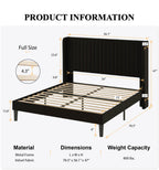 Sha Cerlin Full Size Velvet Bed Frame With Vertical Channel Tufted Wingback Headboard, Upholstered Platform Bed With Wood Slats, No Box Spring Needed, Easy Assembly, Black