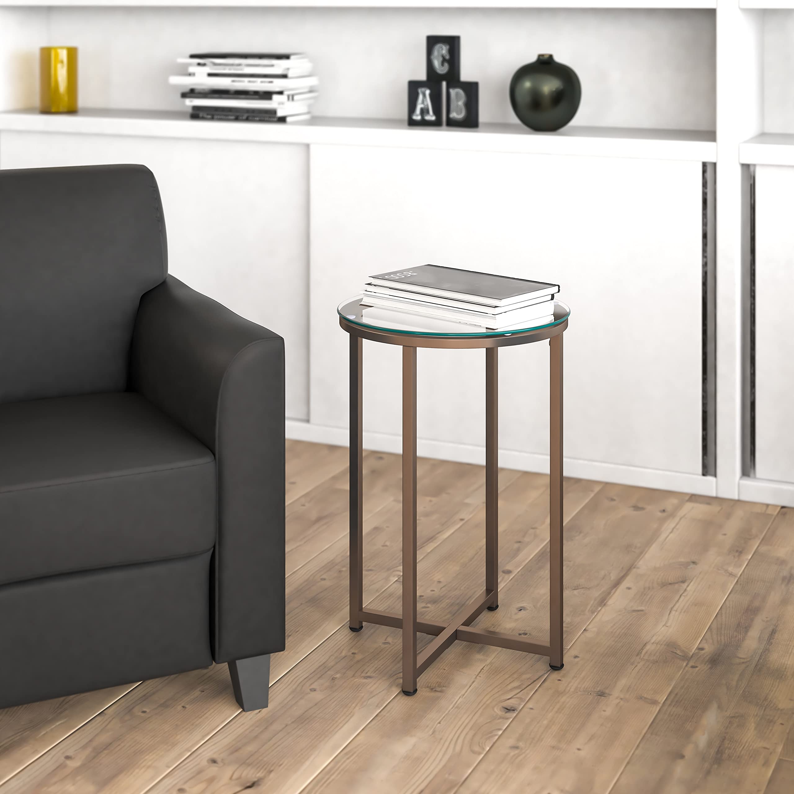 Flash Furniture Greenwich Collection End Table - Modern Clear Glass End Table - Crisscross Brushed Gold Frame