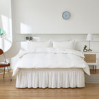 Meila Wrap Around Bed Skirt Three Fabric Sides Elastic Dust Ruffled 18 Inch Tailored Drop,Easy To Install Fade Resistant-Natural White, Twin/Full