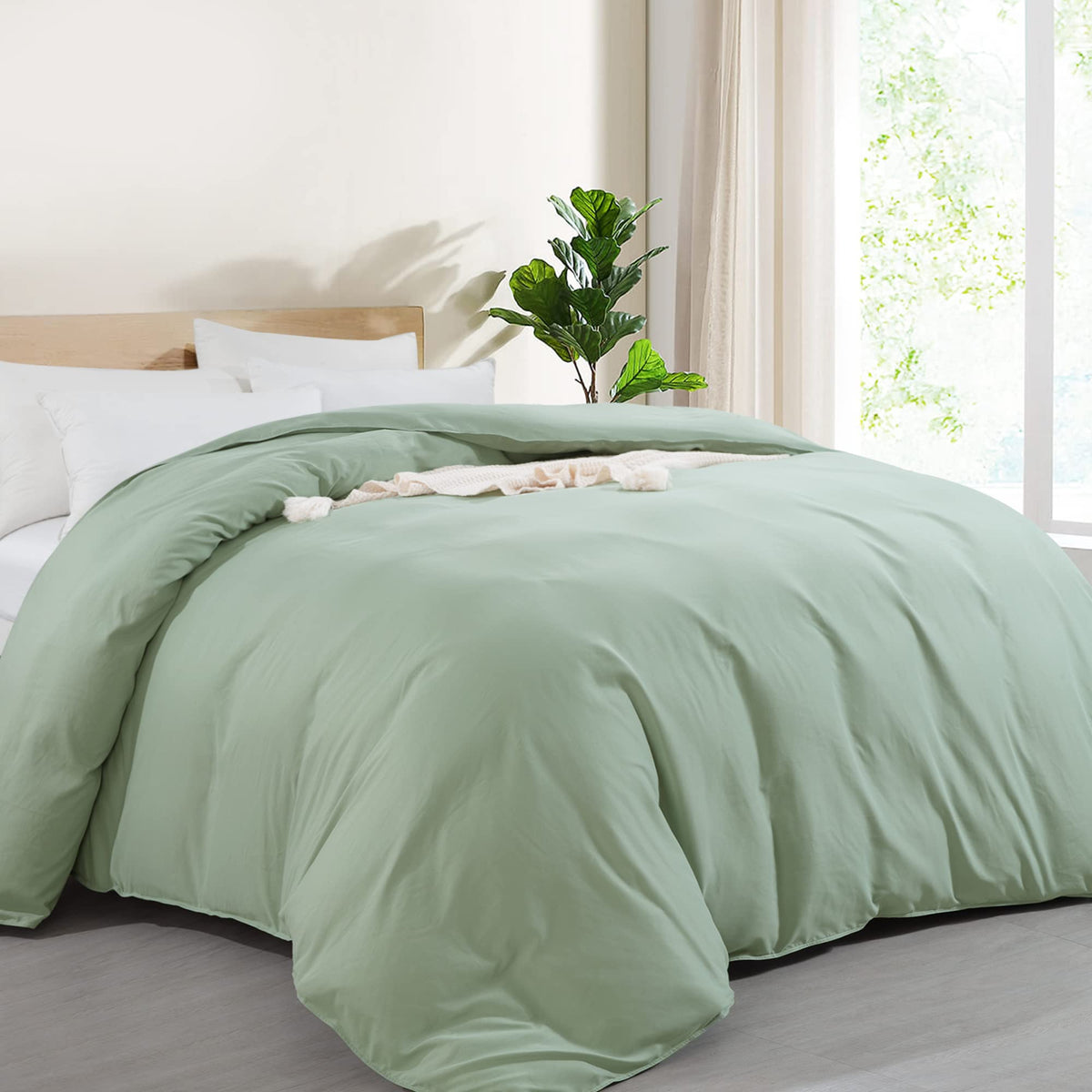 Hombys Oversized King Duvet Cover 120 X120 Inch, Ultra Soft Microfiber Sage Green Duvet Cover For All Season With Ziper Closure,