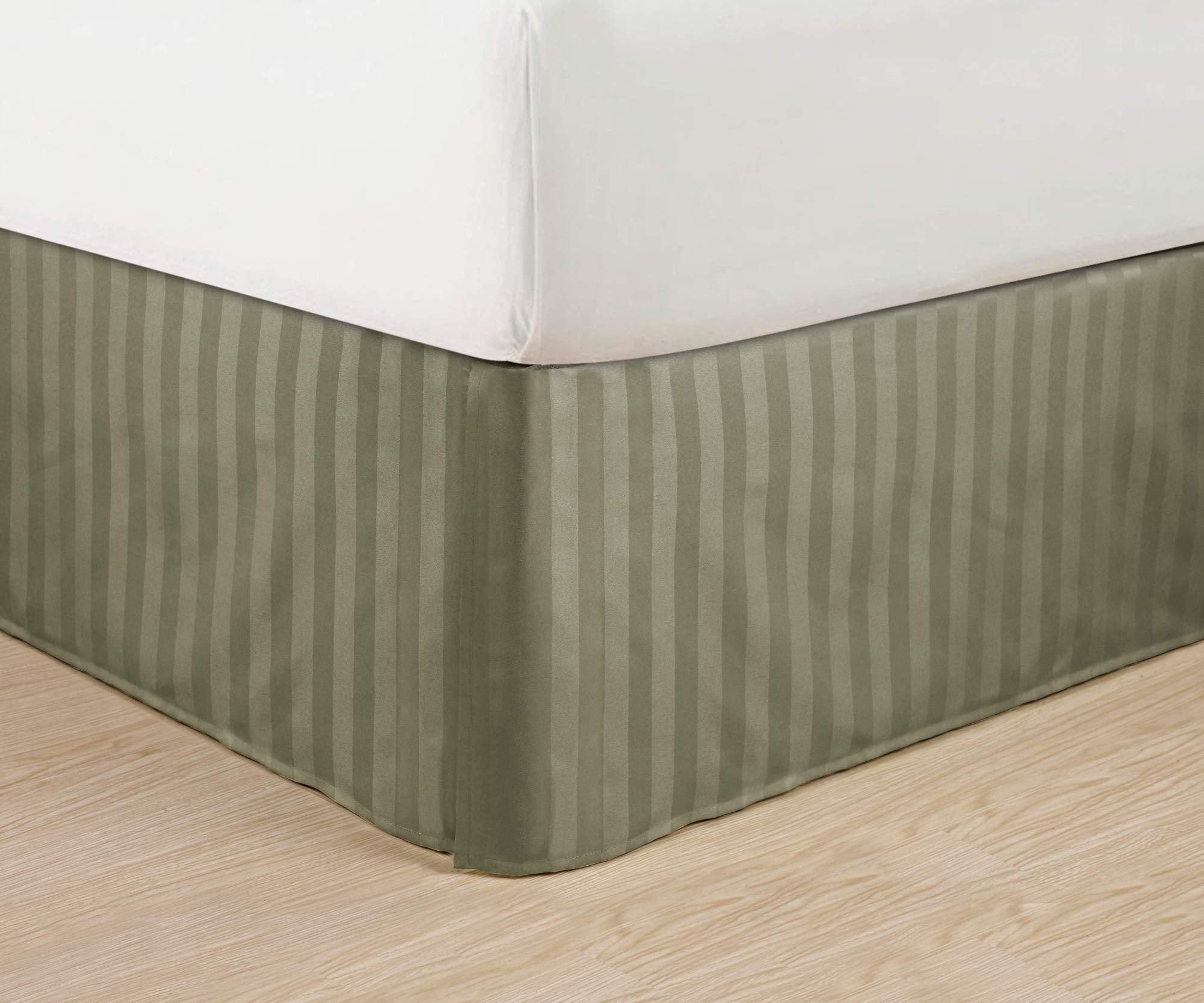 Wrinkle Free - Egyptian Quality Stripe Bed Skirt - Pleated Tailored 14' Drop And Colors, King, Green
