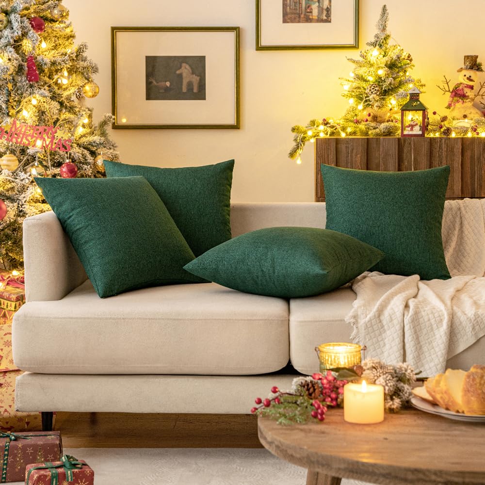 Miulee Pack Of 2 Decorative Outdoor Solid Waterproof Throw Pillow Covers Polyester Linen Garden Farmhouse Cushion Cases For Patio Tent Balcony Couch Sofa 16X16 Inch Emerald Green