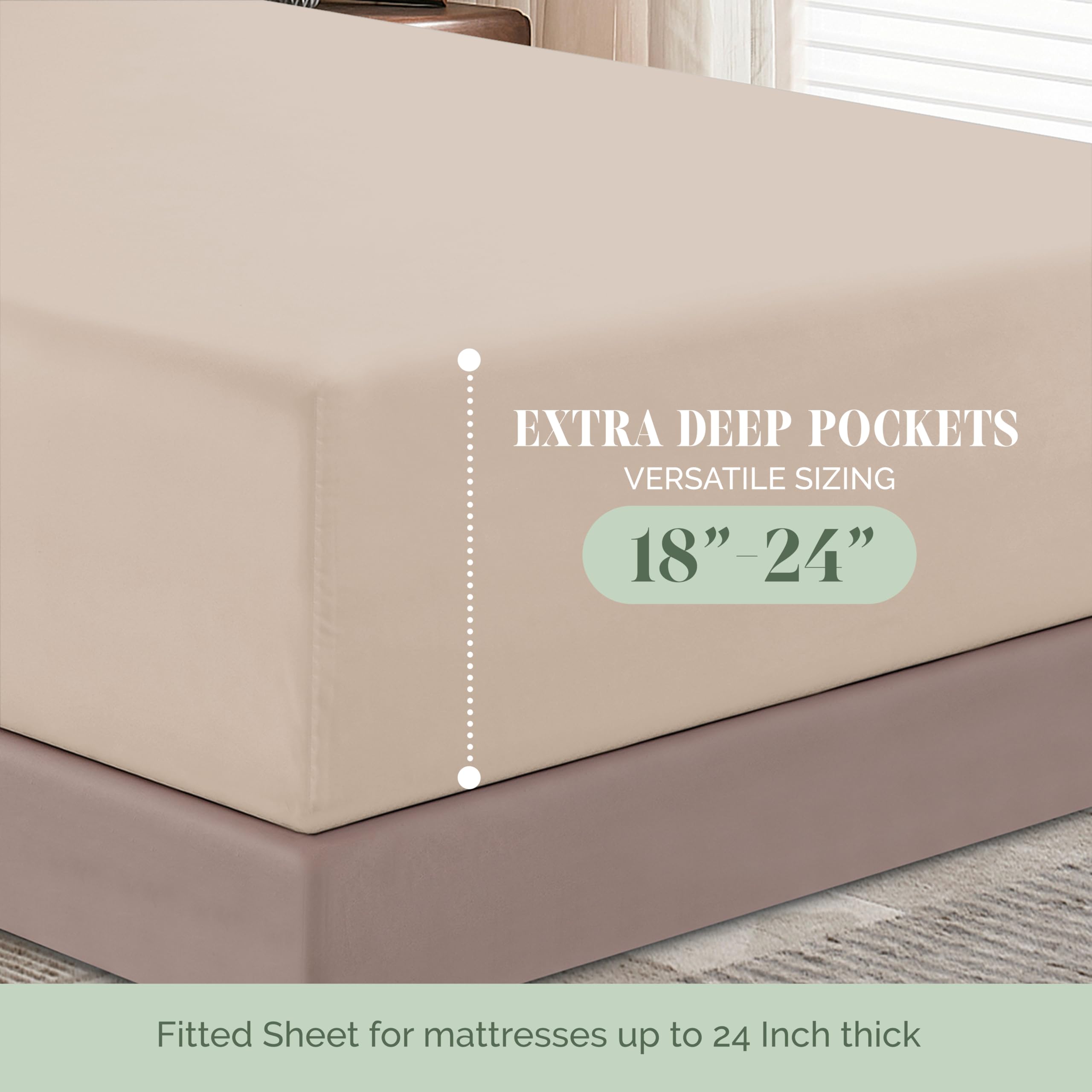 Elegant Comfort 1500 Premium Hotel Quality 18-24 Inches Deep - Extra Deep Pocket Single Fitted Sheet For High Mattress, Luxury And Softest, Smart Pocket - Wrinkle Free, California King, Cream