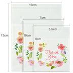 300Pcs Thank You Printed Plastic Bags Pink Flower Opp Self Adhesive Cookie Mini Candy Packaging Biscuit Roasting Diy Gift Favor