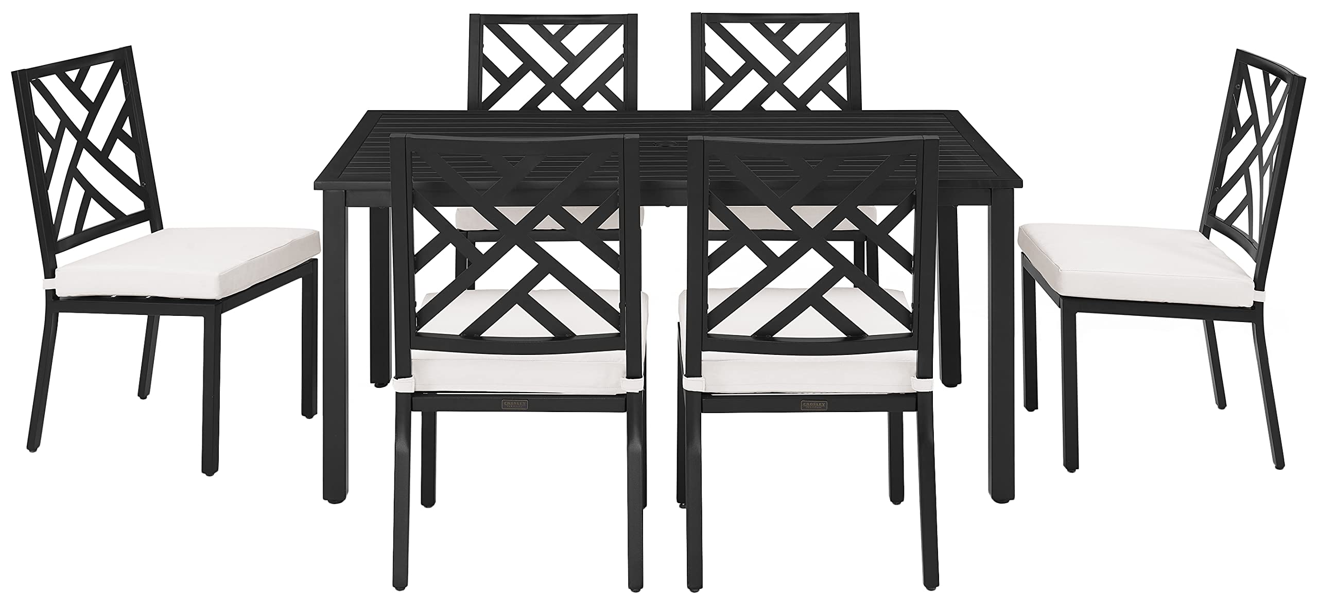 Crosley Furniture Locke 7-Piece Outdoor Dining Set for 6, Patio Table and Chairs for Backyard, Deck, Matte Black with Creme Cushions