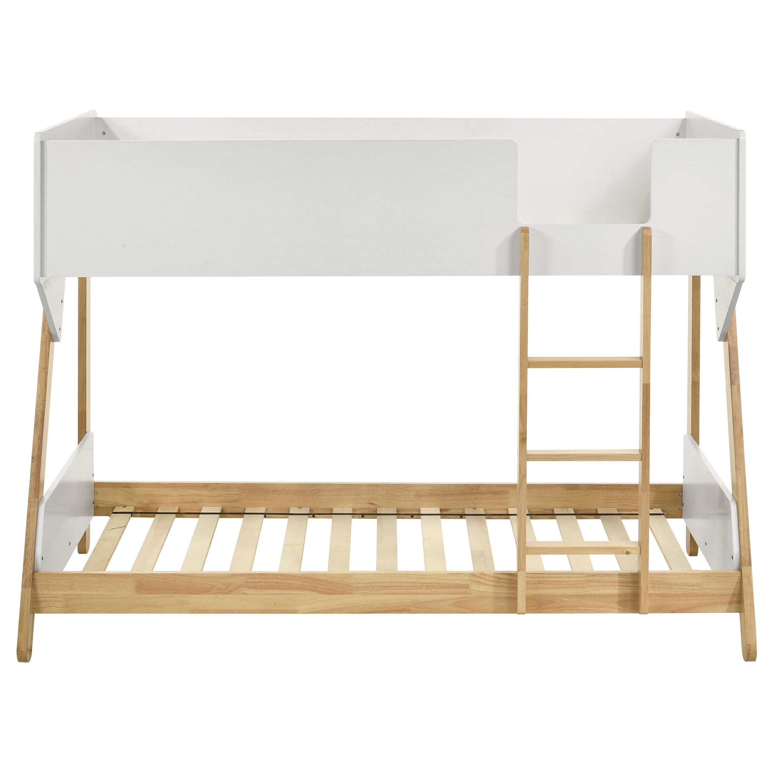 Coaster Home Furnishings Wyatt Coastal Wood Twin Over Twin Size Bunk Bed Frame with Ladder and Guardrails Fully Slatted Mattress Ready Foundation White and Natural 460510