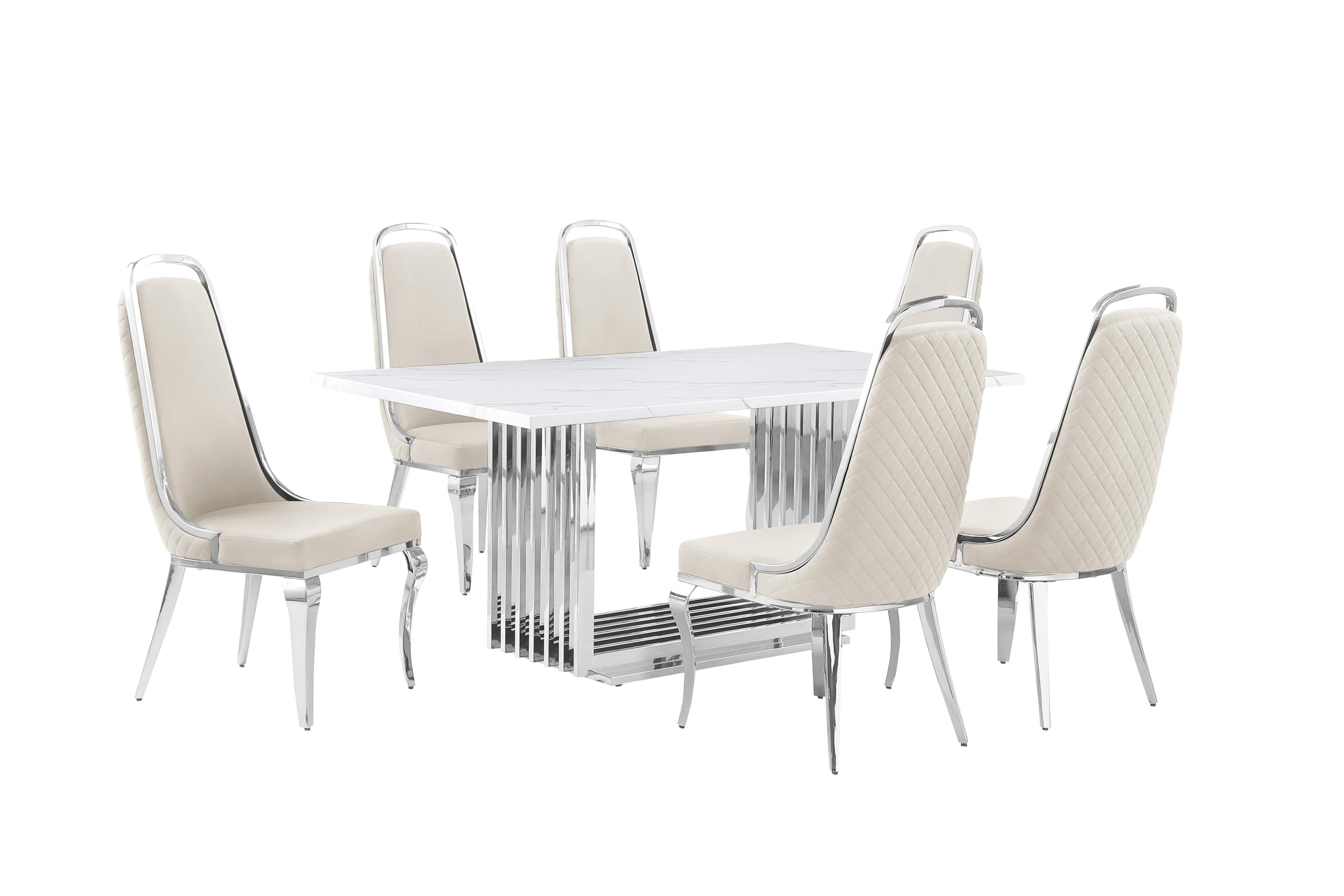 Best Quality Furniture D310-6Sc310-3 Dining Set, 1 Table+6 Chairs, Cream