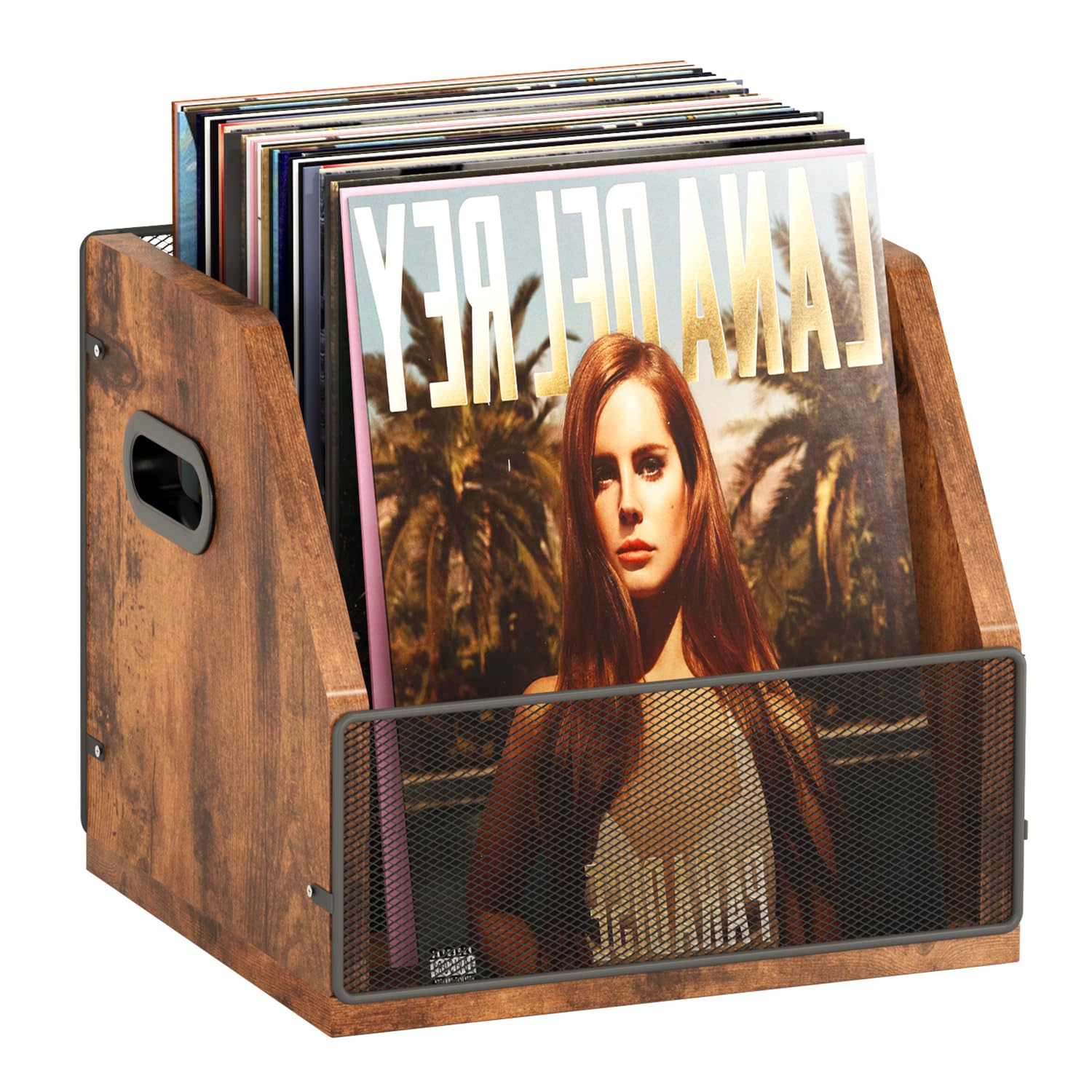 Homeiju Vinyl Record Storage, Vinyl Record Box Case Crate, Vinyl Record Album Holder, Desktop Metal & Wooden Lp Record Crate, Ho