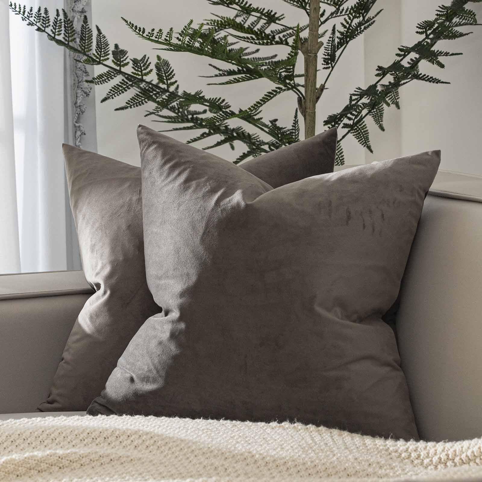 Juspurbet Ash Velvet Throw Pillow Covers 16X16 Inch Set Of 2 For Living Room Couch Sofa Bedroom Decorative Square Solid Soft Cus
