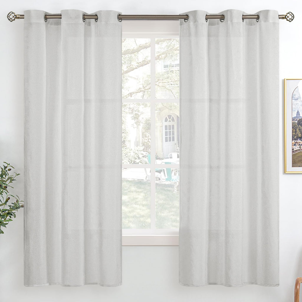 Bgment Light Grey Sheer Curtains 63 Inch Length For Bedroom, Grommet Light Filtering Semi Sheer Window Drapes Casual Textured Pr
