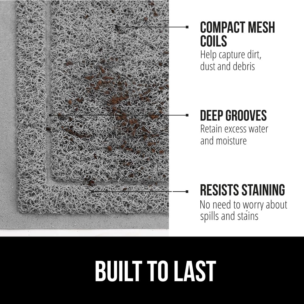 Gorilla Grip Dirt Grabber Mesh Door Mat, Low-Profile, Stain And Fade Resistant Heavy Duty Quick Dry Striped Doormat, Mats For Indoor Or Outdoor Entry, Shoe Scraper, Garage Entrance Mat, 35X23, Gray