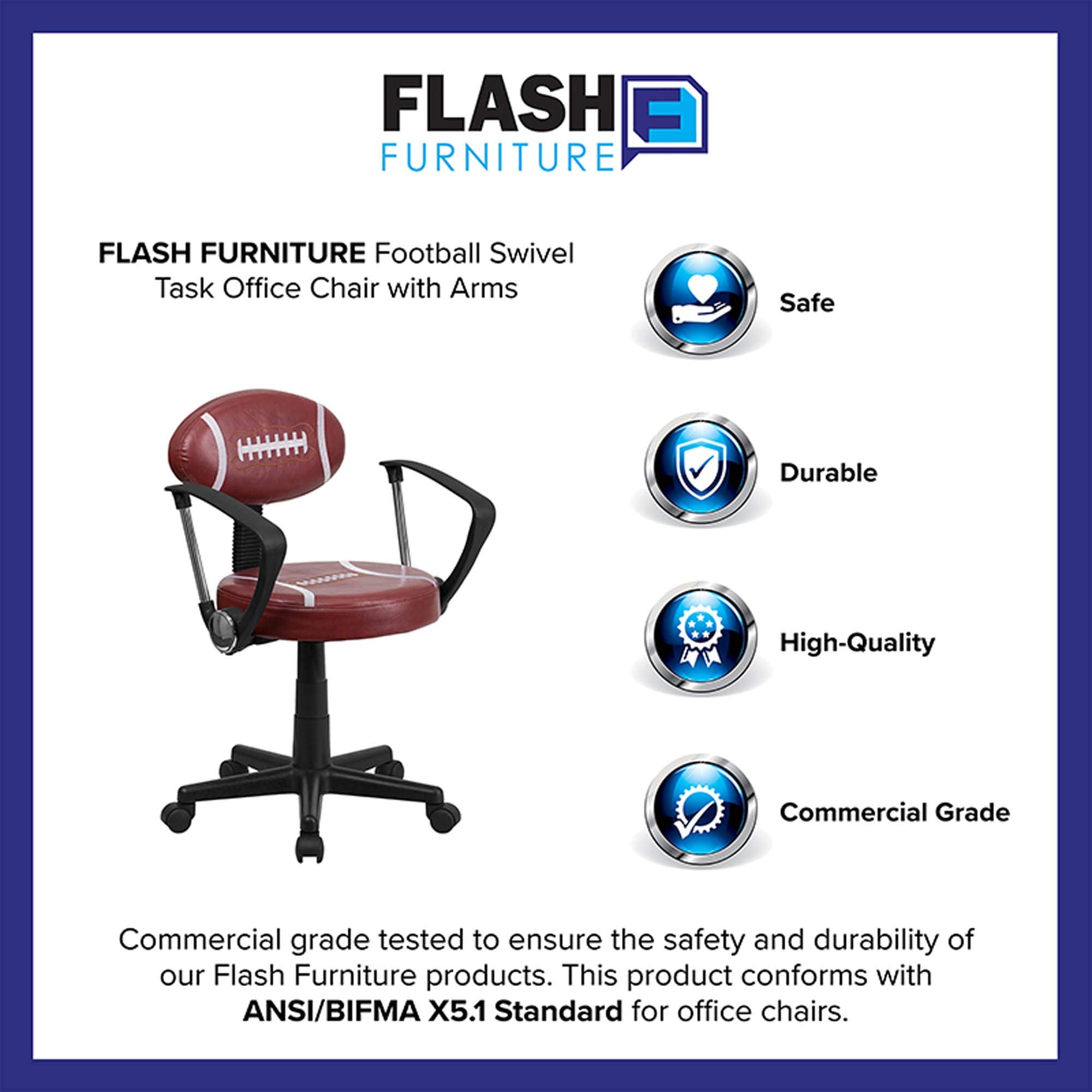 Flash Furniture Preston Football Swivel Task Office Chair with Arms