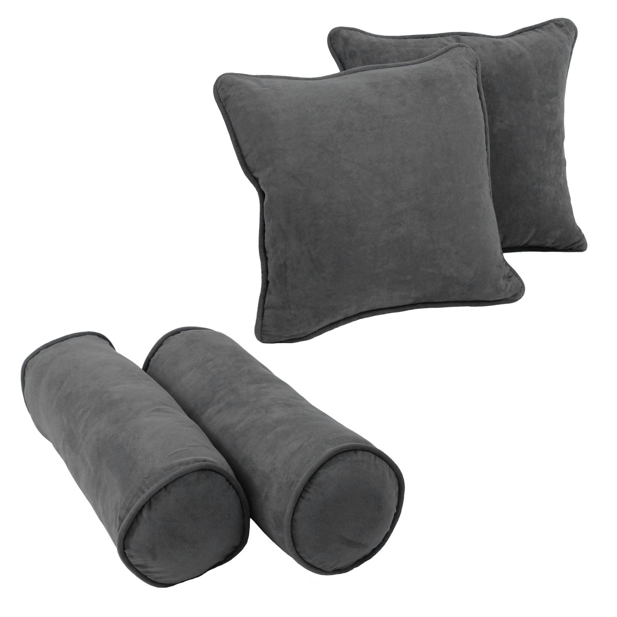 Blazing Needles Corded Microsuede Throw Pillow Set, Steel Grey 4 Count