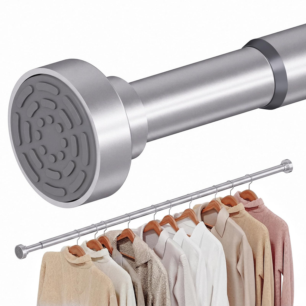 Closet Rod, No Drill Tension Closet Rod for Hanging Clothes, 1769in,Silver