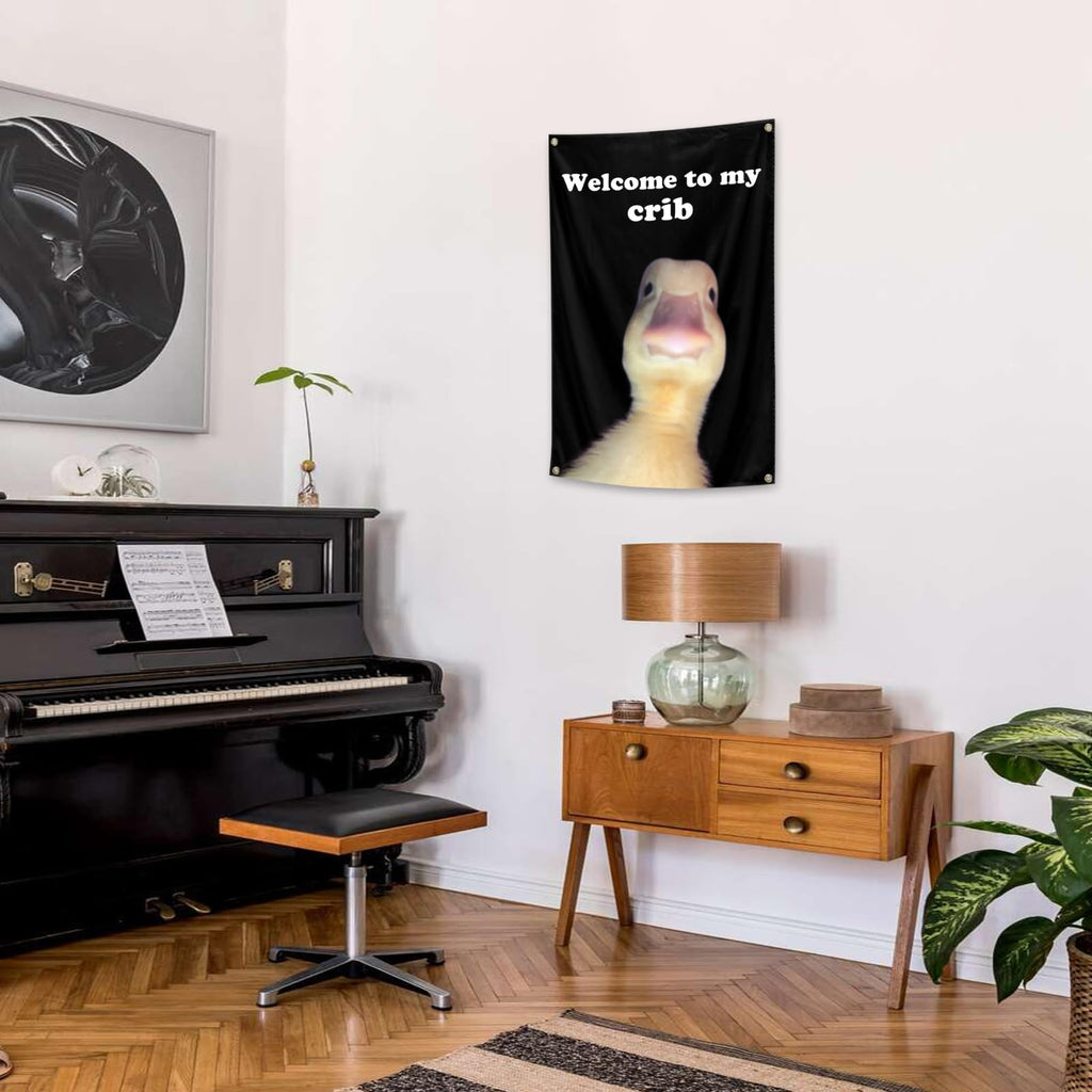 ILINJAU Funny Welcome To My Crib Tapestry 2x3Ft Indoor Outdoor Wall Art, Black for Bedroom & Living Room Decoration
