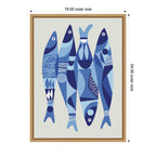 Sylvie Modern Coastal Sardines in Blue Framed Canvas by Rachel Lee