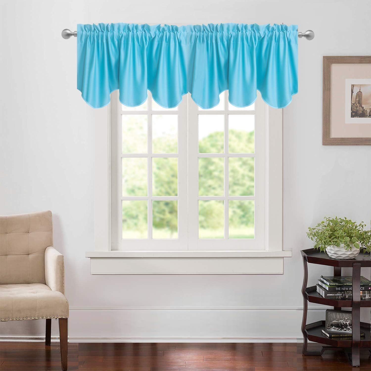 Aquazolax Kitchen Curtains Window Treatments Valance Elegant Solid Blackout Scalloped Valance Curtain Panel for Living Room, 52i