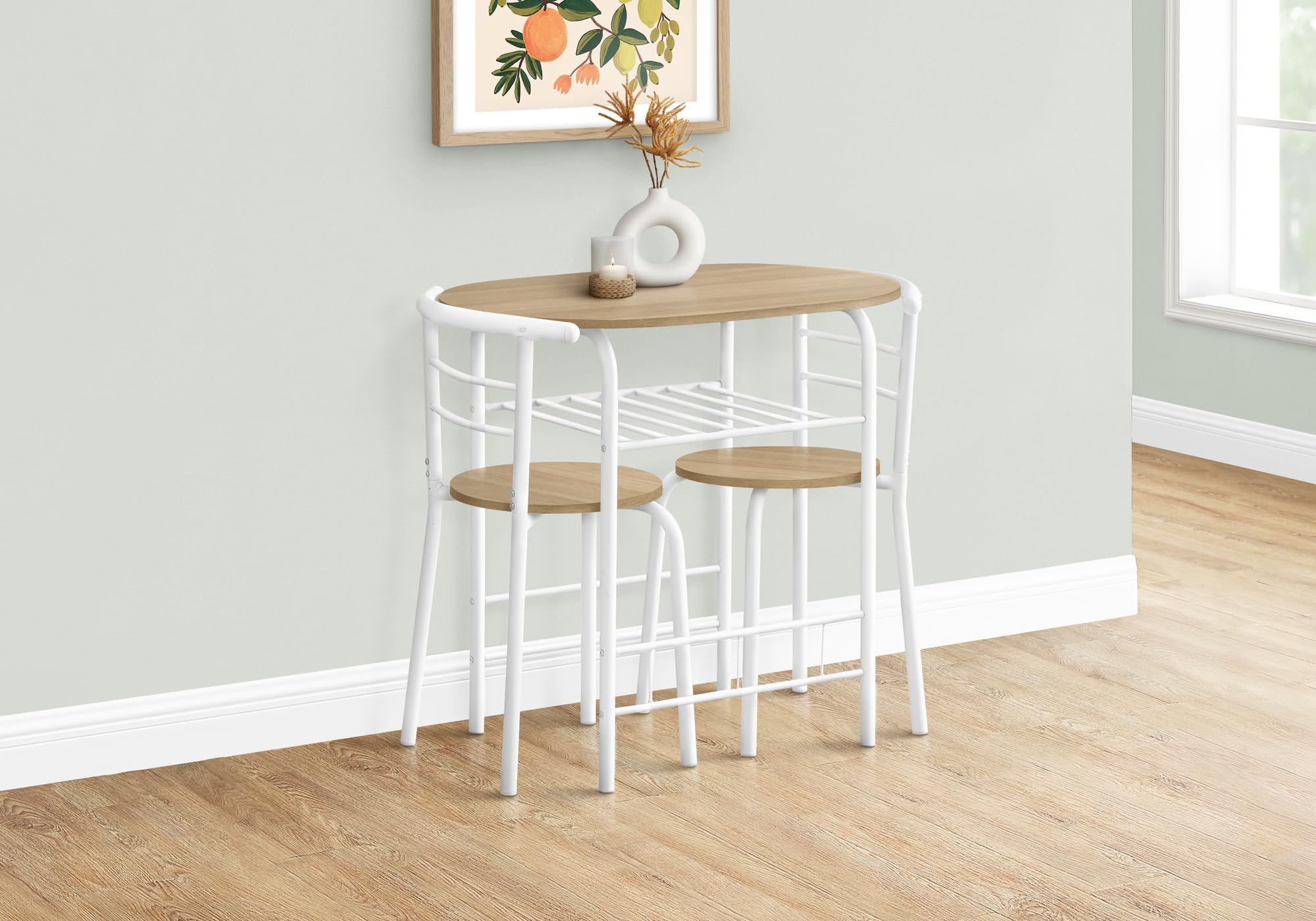 Monarch Specialties 1209 Dining Table, 3Pcs Set, Small, 32&Quot; L, Kitchen, Metal, Laminate, Natural, White, Contemporary, Modern Set-3Pcs Top, 31.5&Quot; L X 20.75&Quot; W X 29.25&Quot; H