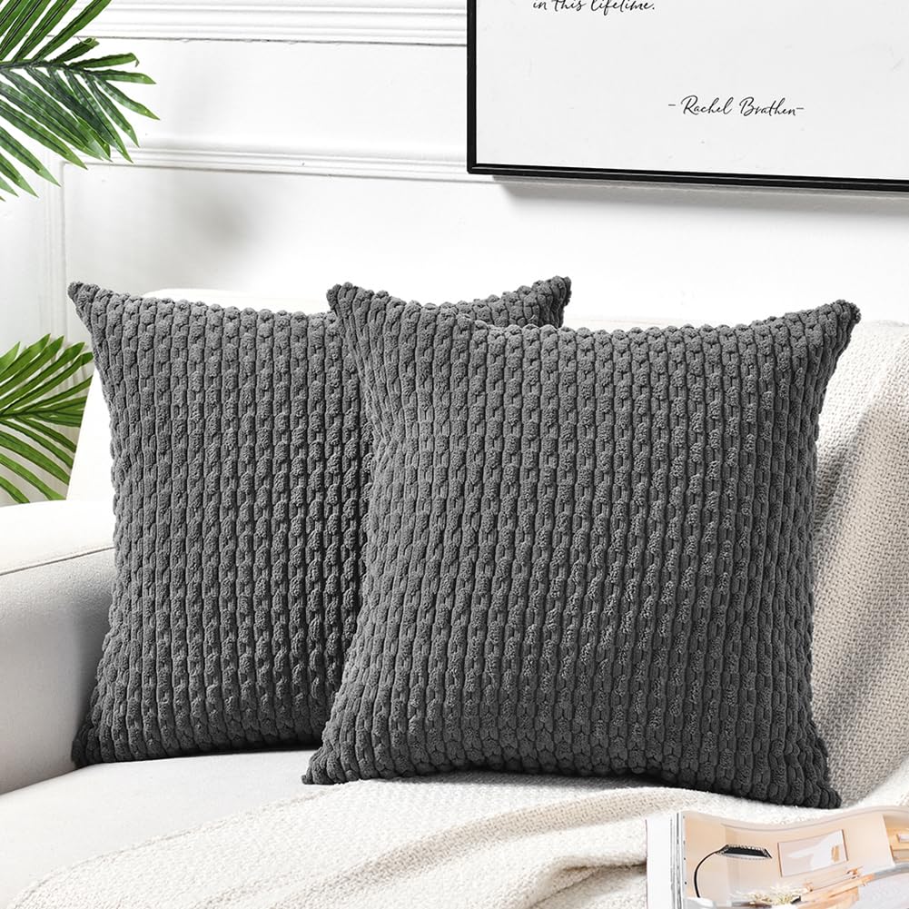 Fancy Homi 2 Packs Dark Gray Decorative Throw Pillow Covers 20X20 Inch For Couch Bed Sofa, Modern Farmhouse Boho Home Decor, Sof