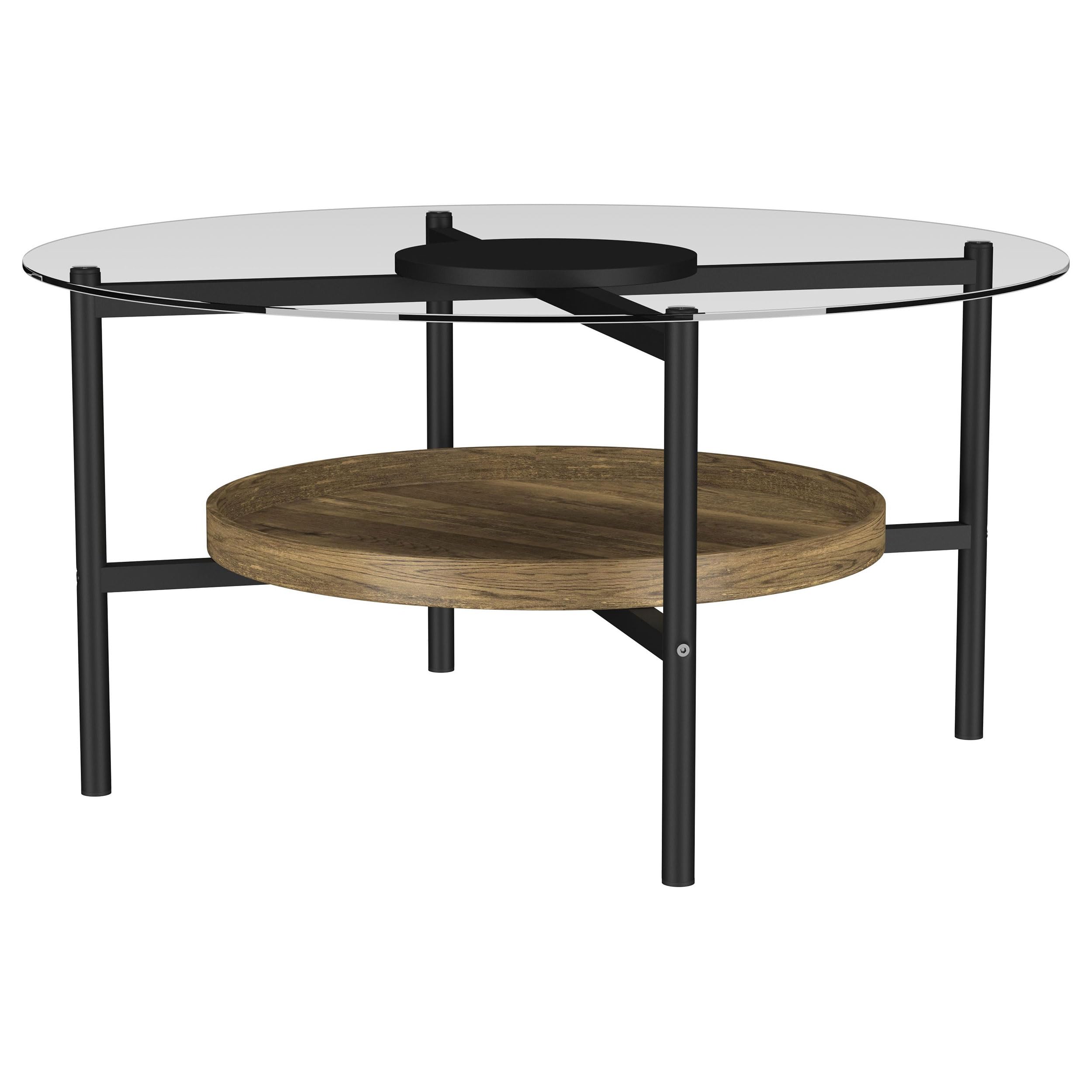 Coaster Home Furnishings Delfin Round Glass Top Coffee Table with Shelf Black and Brown