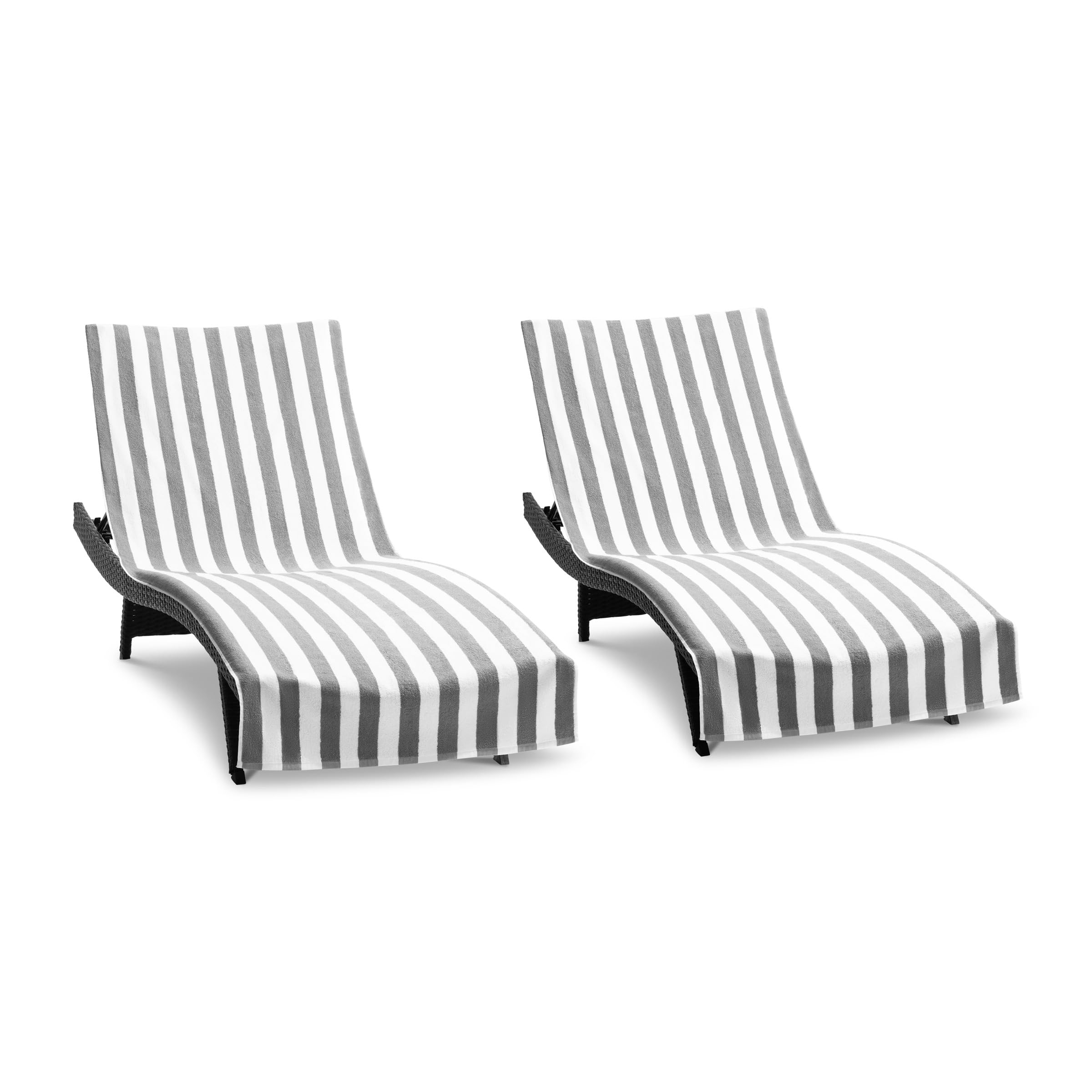 Arkwright California Chaise Lounge Cover - Pack Of 2 - Striped Soft Cotton Cabana Towel With Pocket Holder For Beach Pool Outdoor Chair, 30 X 85 In., Grey
