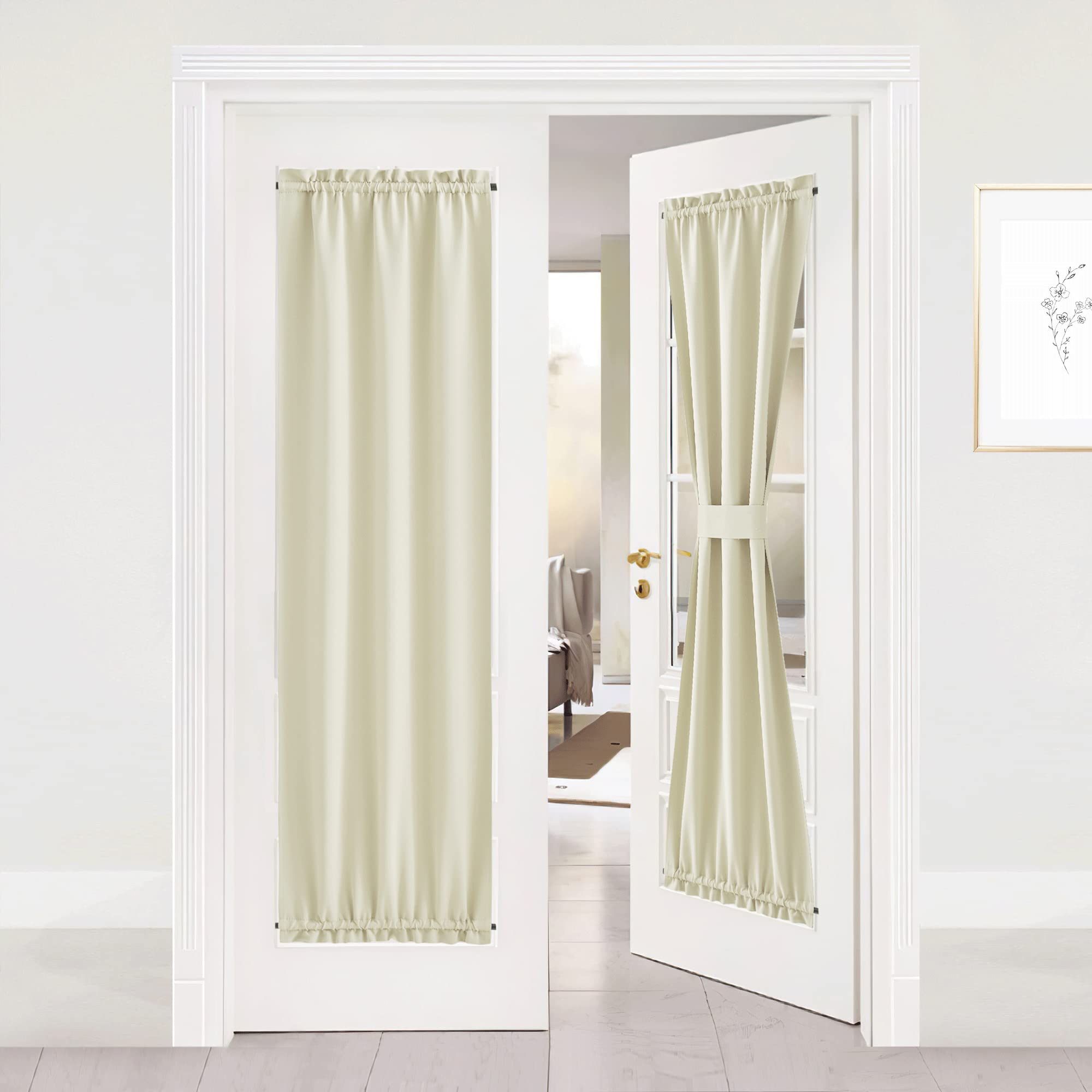 Nicetown Door Curtain For Door Window, Privacy Room Darkening Door Shade, 26 X 72 Inch Thermal Insulated French Door Curtain With Tie Back, 1 Panel, Light Beige