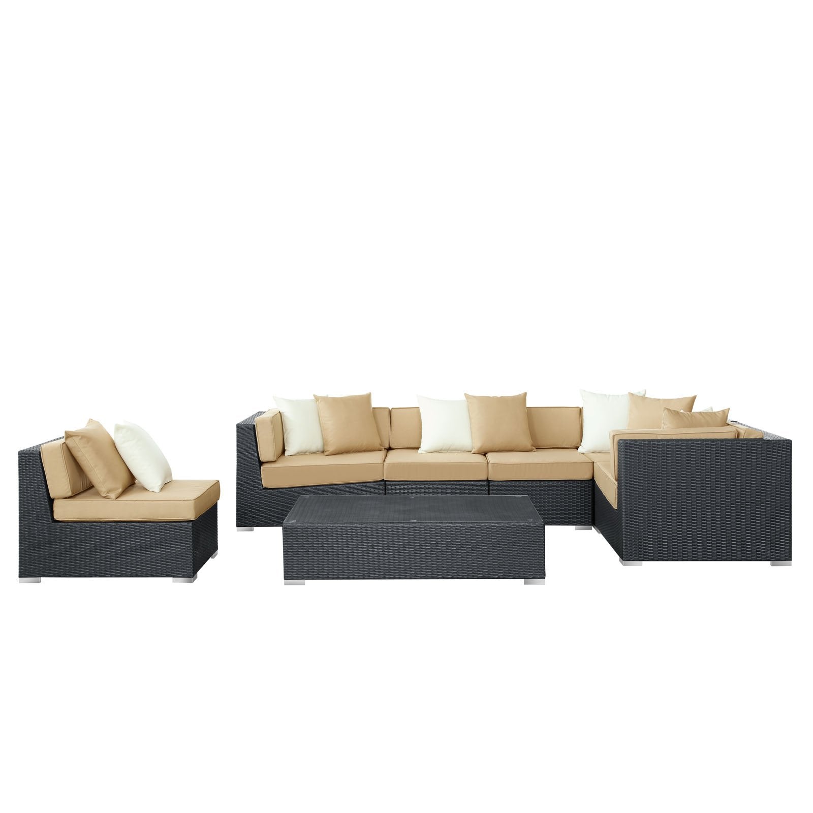 Lexmod Dreamscape Outdoor Wicker Patio 7-Piece Sectional Sofa Set, Espresso Mocha