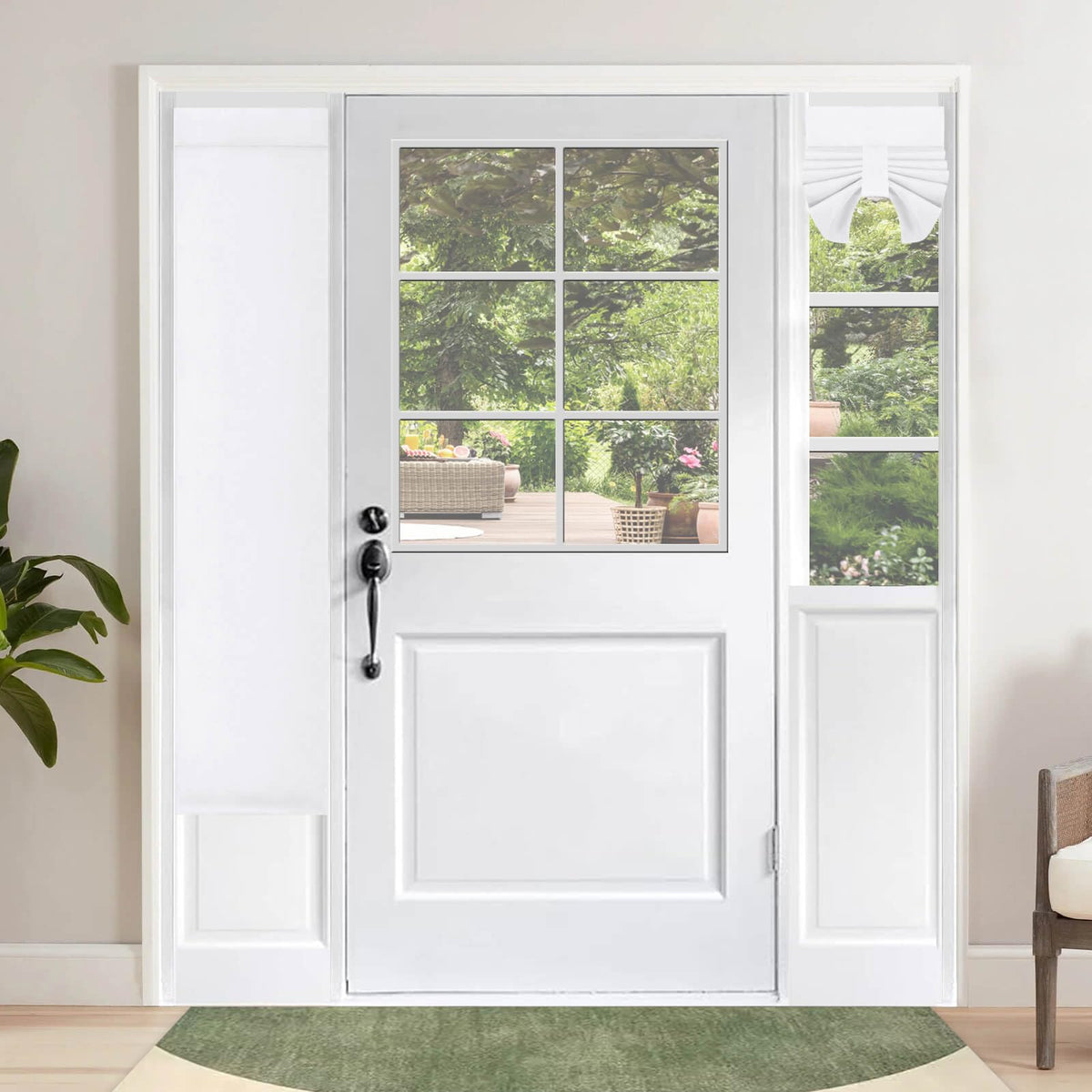 Outdoorlines Blackout French Door Curtains, Privacy Thermal Insulated Tie Up Glass Shades, Easy To Install Tricia Window Drapes, Small Front Door Curtain, W12 X L68 Inch, White, 1 Panel