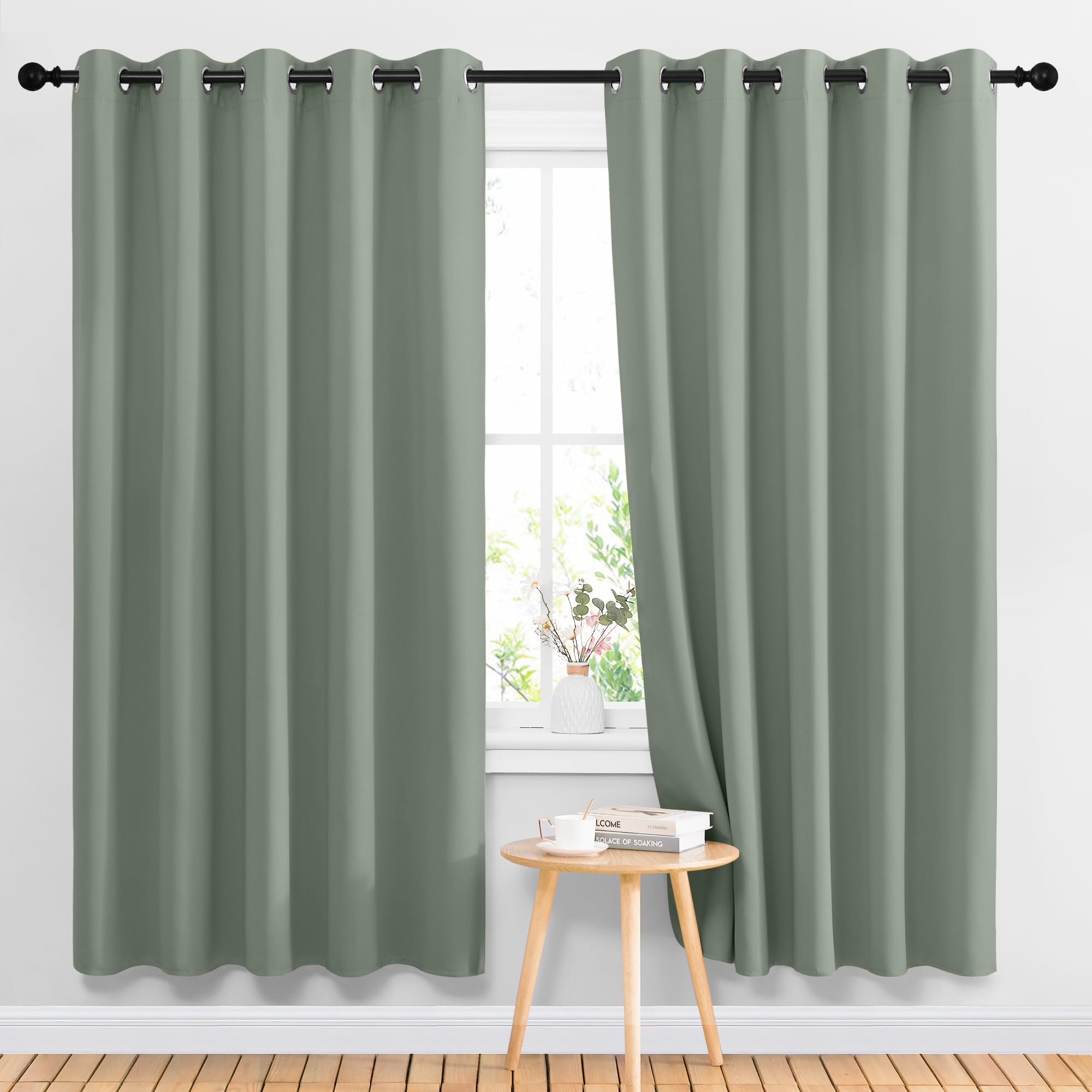 Nicetown Sage Green Blackout Curtains & Drapes For Bedroom - Room Darkening Energy Saving Thermal Insulated Grommet Voice Reduci