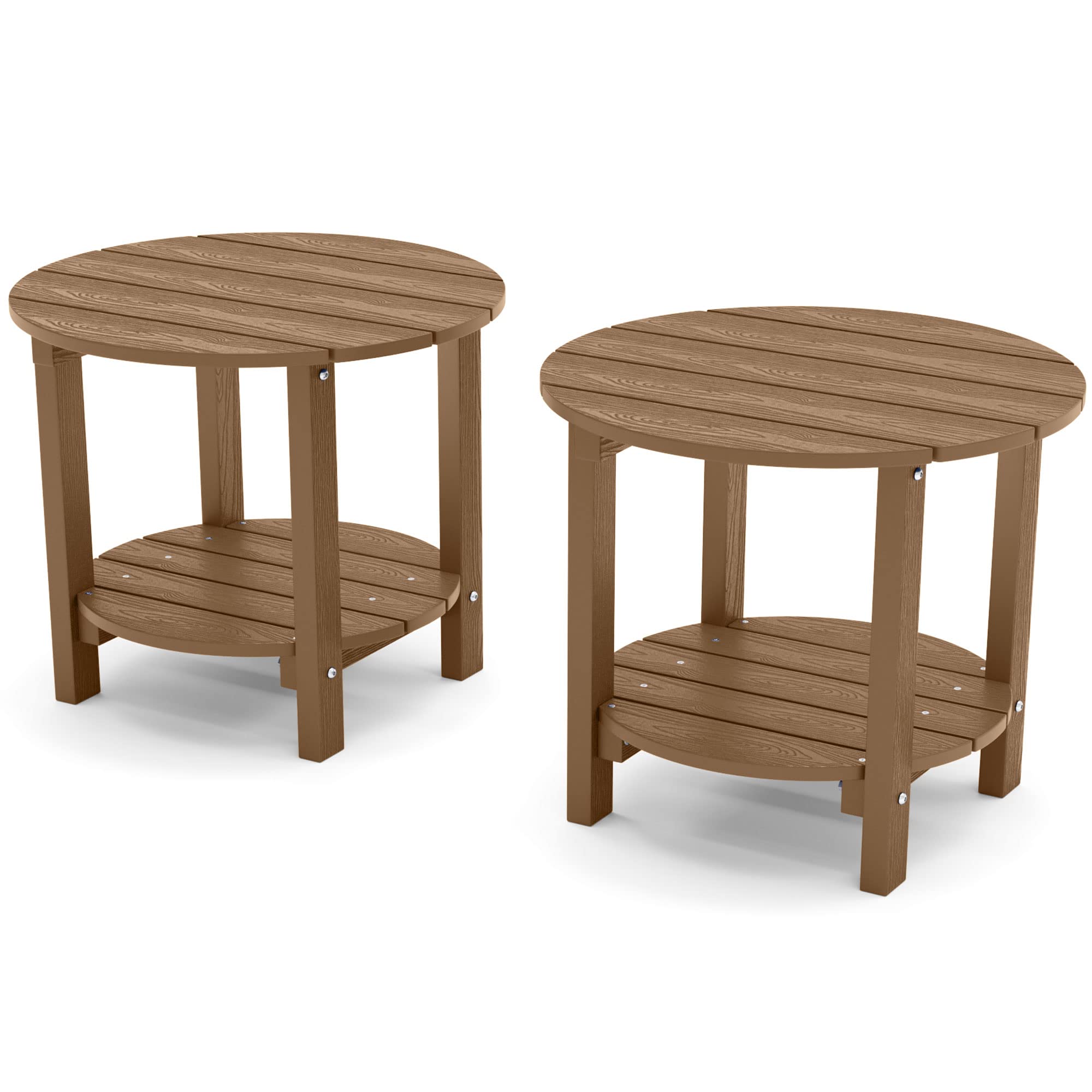 Yefu Adirondack Side Table Set Of 2, 18' Double Outdoor Side Table, Poly Lumber End Table, Weather Resistant For Indoor, Patio, Pool, Porch, Backyard-Teak