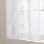 Seekright White Kitchen Curtains 30 Inch Length Rod Pocket Light Filtering Sheer Lace Cafe Curtains 2 Panels Set Modern Floral L