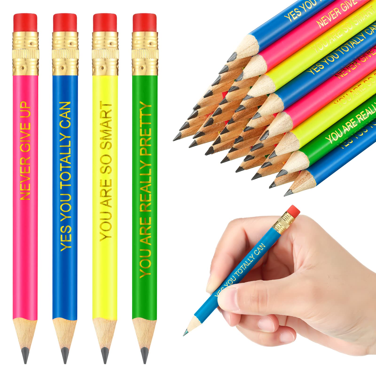 Tinlade 72 Pcs Inspirational Golf Pencils With Erasers For Kids Bulk 4 Colors Quotes Presharpened Neon Mini Pencils Motivational