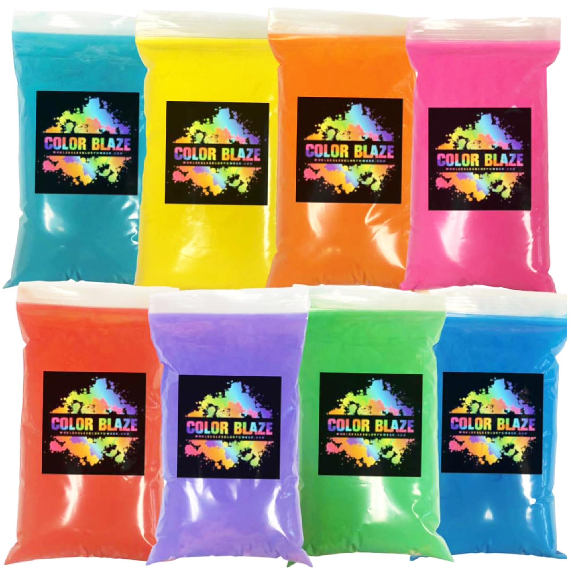 Color Blaze Holi Colored Powder - 1 lb of Each Color - Pink, Red, Orange, Yellow, Green, Teal, Blue, Purple - for Fun Runs, Toss