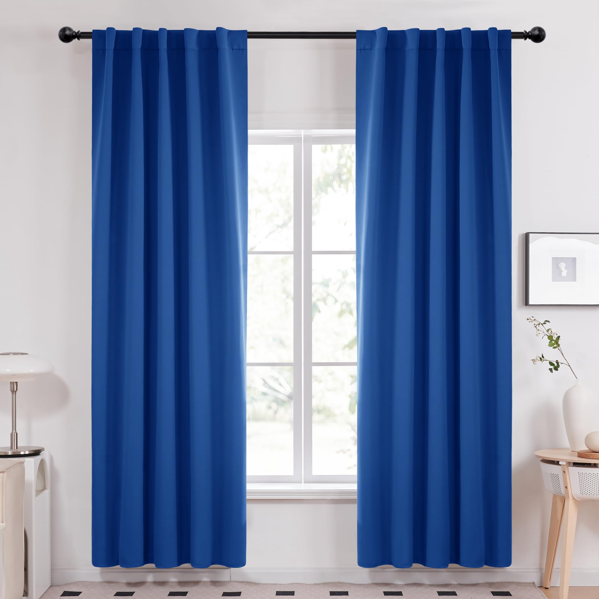 Deconovo Solid Blackout Curtains - (42X84 Inch, Royal Blue, 2 Panels) Back Tab And Rod Pocket Light Blocking Curtains For Living