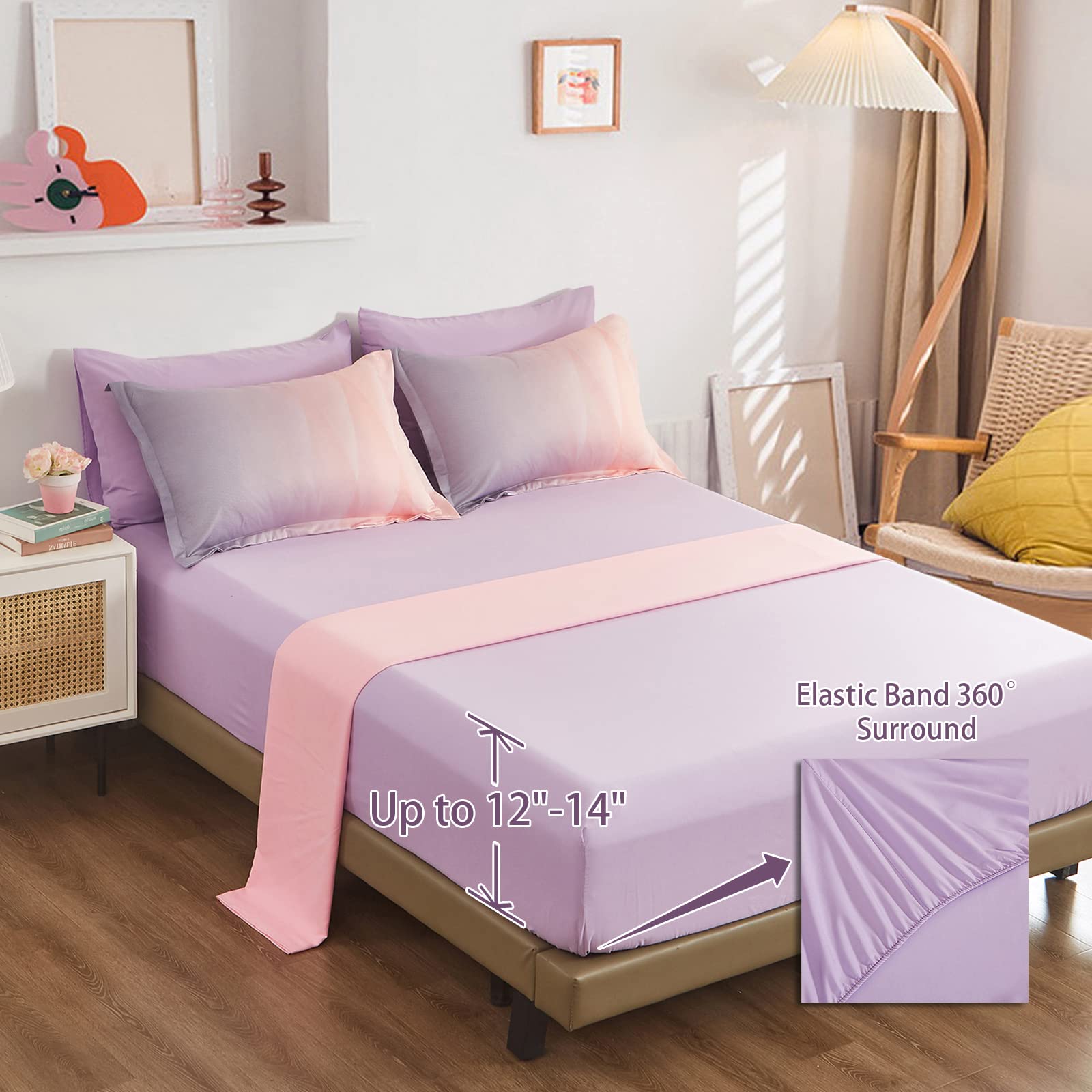Girls Comforter Set Twin Size Colorful Ombre Blue Pink Purple Rainbow Bedding Set 6 Pieces Bed In A Bag For Kid Teen (1 Comforte