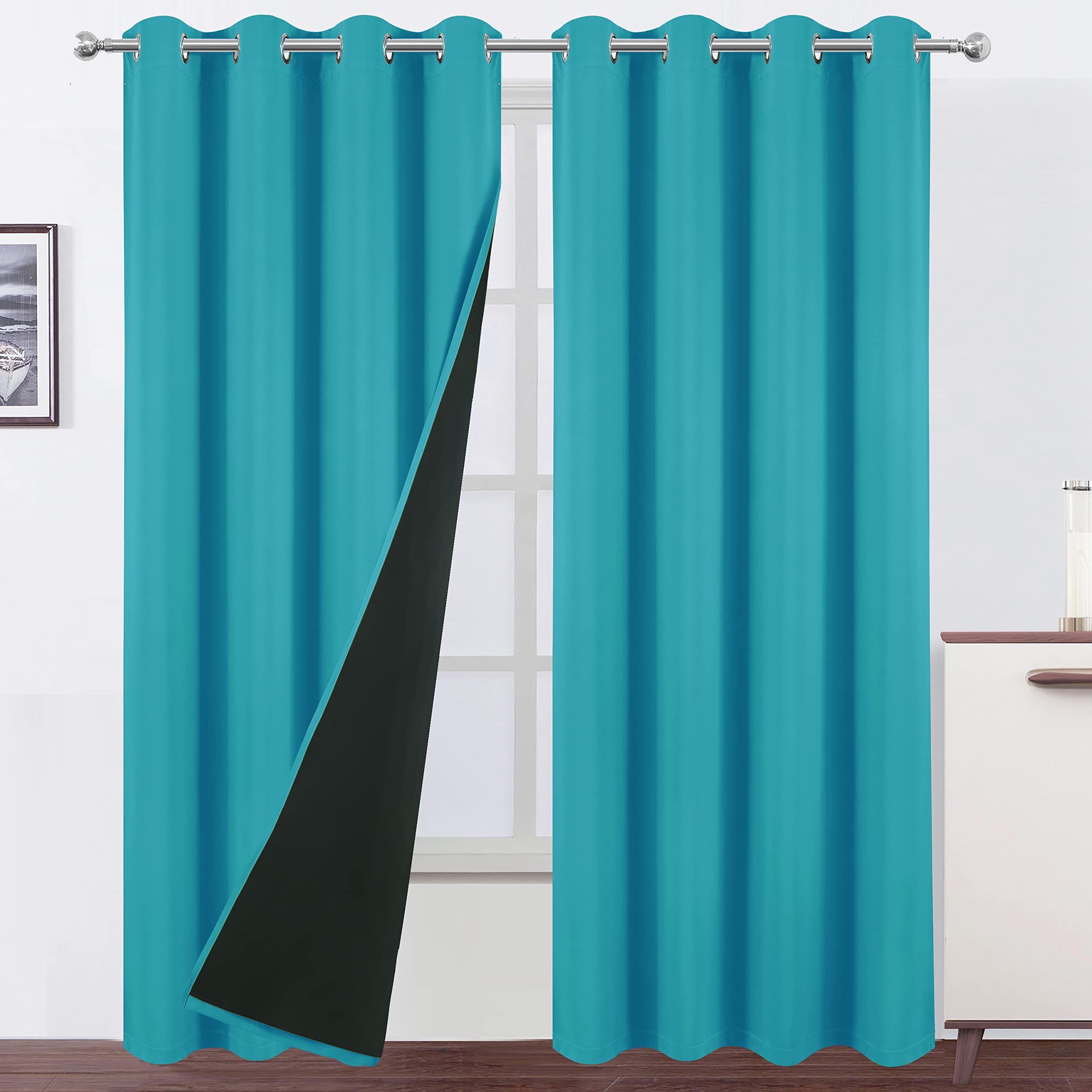 LEMOMO Teal Thermal 100% Blackout Curtains/52 x 95 Inch/Set of 2 Panels Room Darkening Curtains for Bedroom and living room