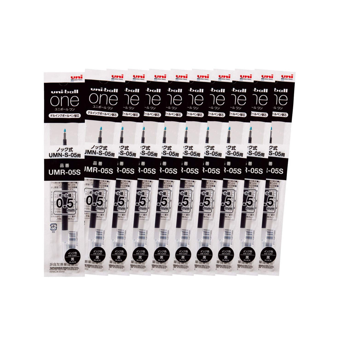 Mitsubishi Pencil Uniball One Hako Umr05S.24 Gel Ballpoint Pen Refills, 0.5, Black, 10 Pieces