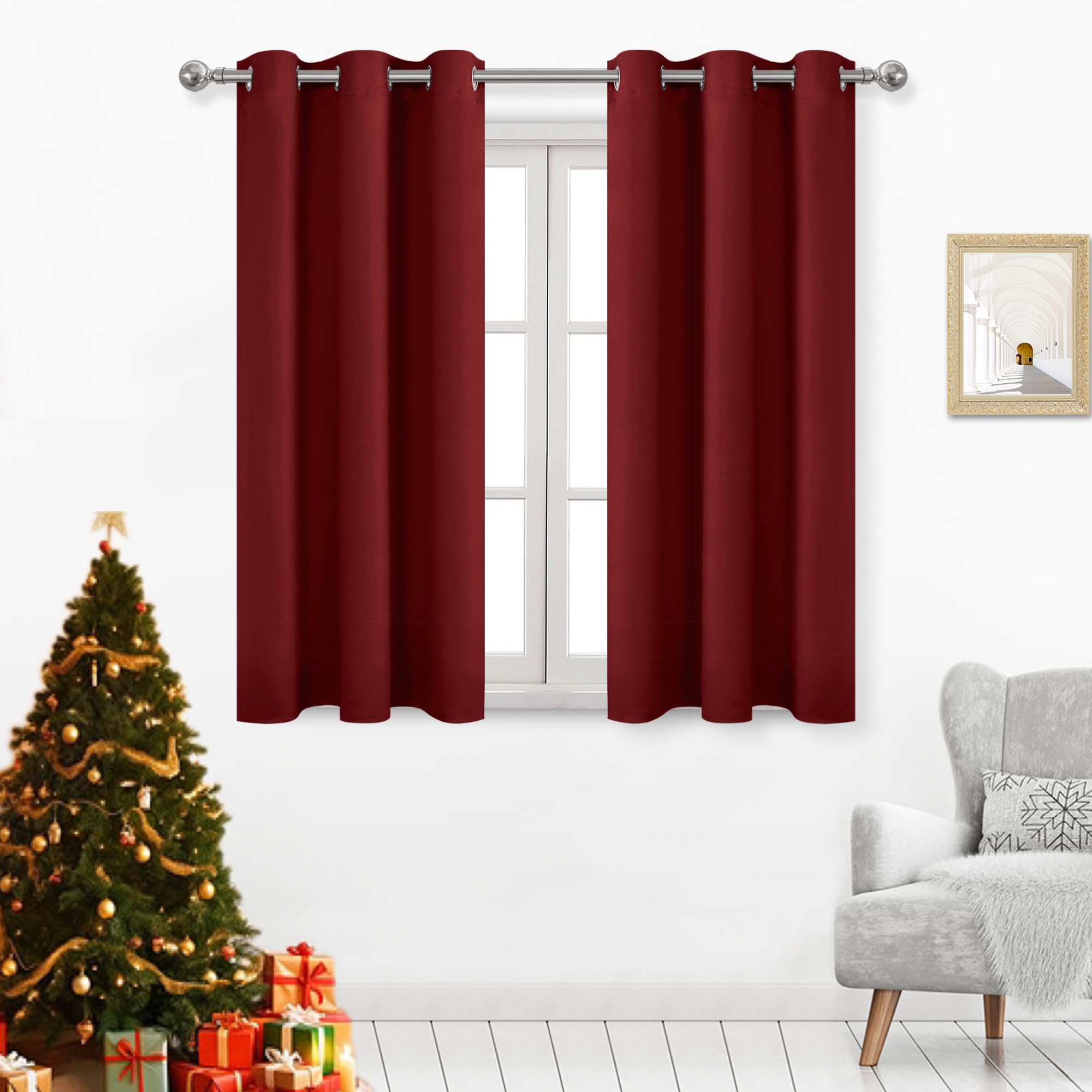 Dwcn Burgundy Blackout Curtains For Living Room, Thermal Room Darkening Curtains For Bedroom, Short Curtains For Small Window -
