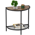 Saygoer Small Side Table 19.7'' Half Moon Side Tables For Living Room 18.7'*10.4' Unique Bed Night Stand For Home Balcony 2 Tier Couch Tables With Storage Shelf, Adjustable Feet, Boho Dark Walnut