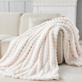 Newcosplay Faux Fur Throw Blanket Ivory Bubble Blanket Thick Warm Soft For Couch Sofa Bed 550Gsm (Ivory, Throw(50'X60'))