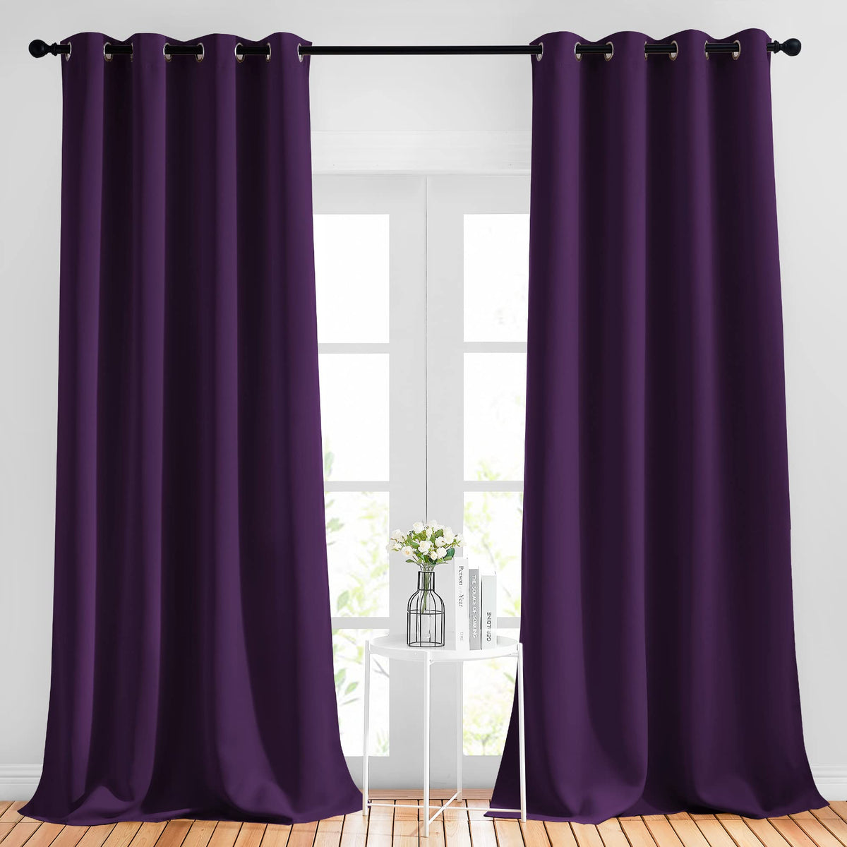 Nicetown Thick Blackout Curtain And Drapes - (52 X 120, Royal Purple, Pack Of 2) Thermal Insulated Grommet Top Window Draperies