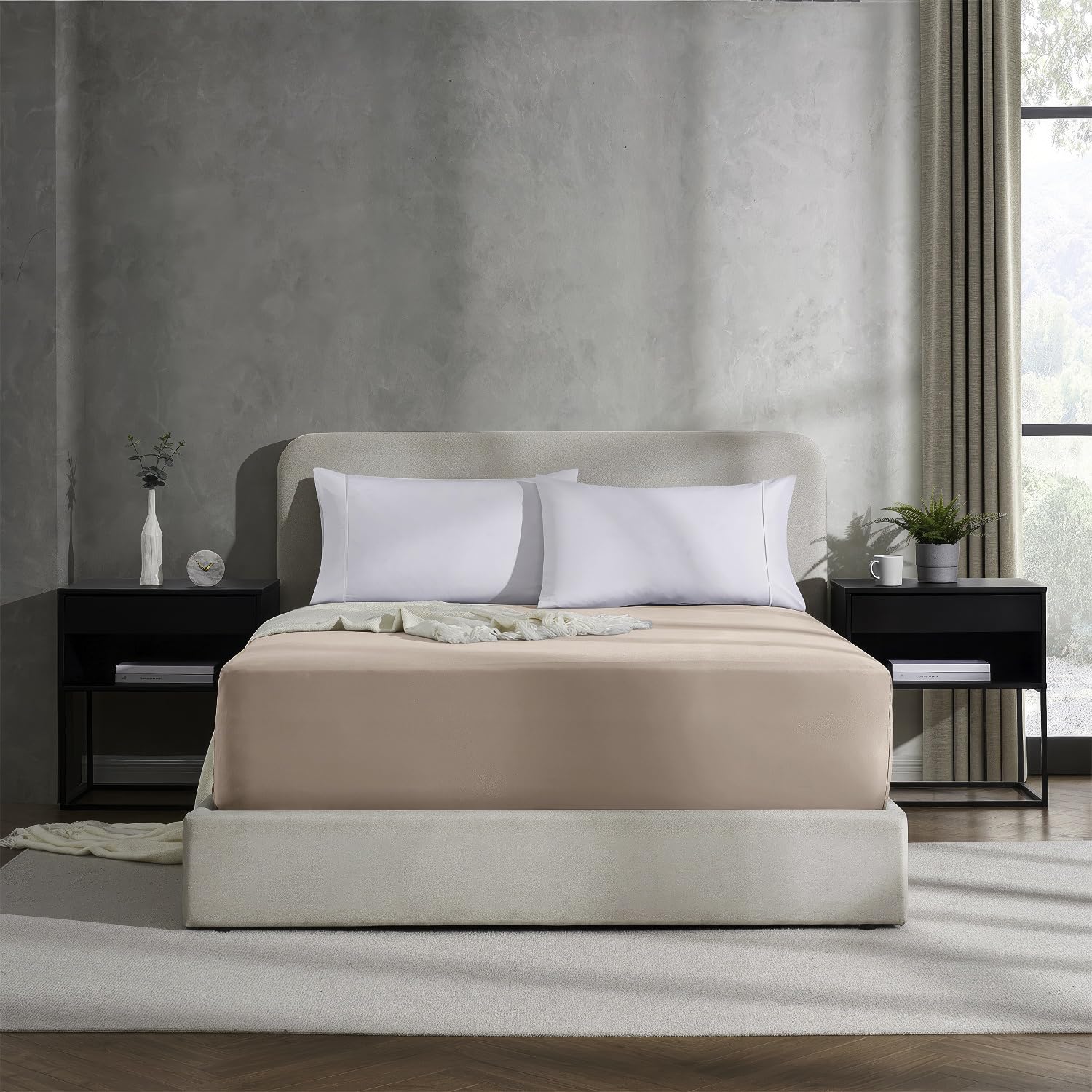 Nestl Extra Deep Pocket King Fitted Sheet, Peach Beige Fitted Sheet King Size, 1800 Microfiber King Fitted Sheet Only, Soft King Bed Fitted Sheet Fits Up To 24 Inch Mattress - King Size Fitted Sheets