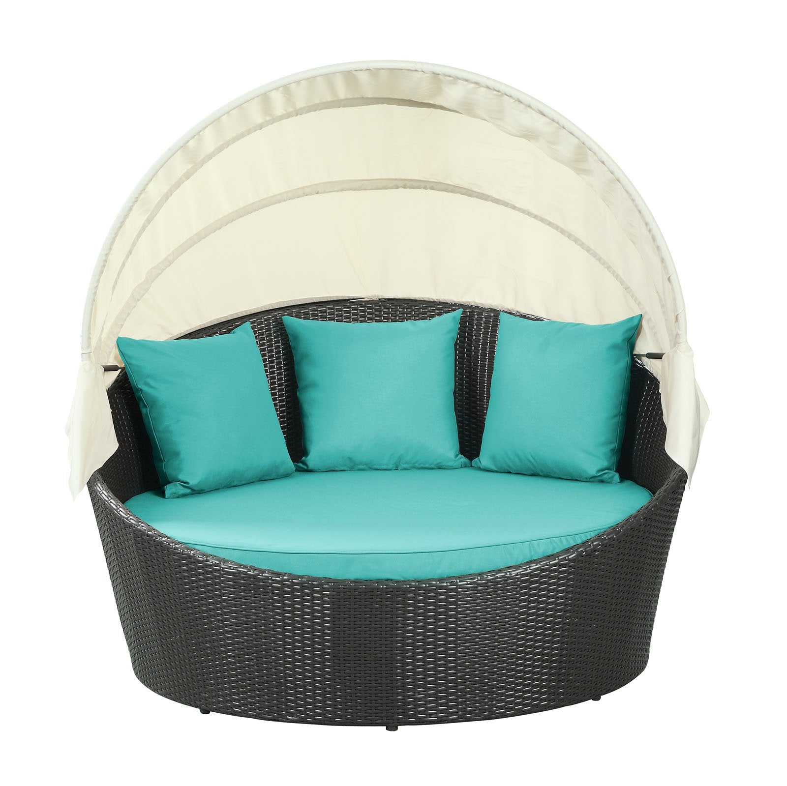 Modway Siesta Wicker Rattan Outdoor Patio Canopy Daybed In Espresso Turquoise